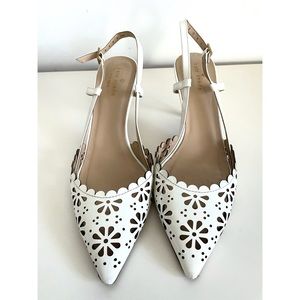 Kate Spade White Daisy Laser Cutout Kitten Heels 8